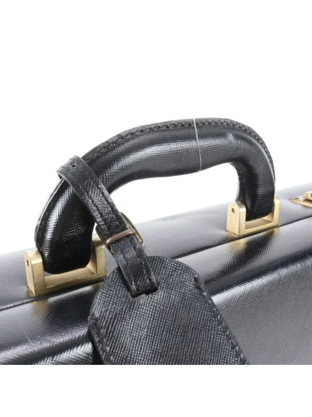 Prada Leather Attache Case Hard Document Business Briefcase Black